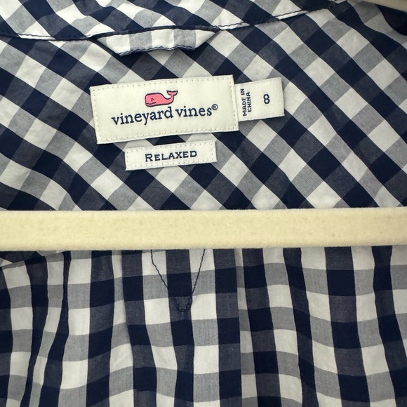 VINYARD Vines Blue and White Checkered gingham Button-Up Shirt size 8 - Picture 2 of 3